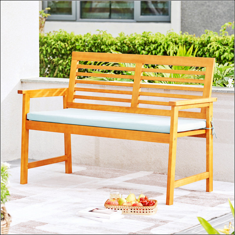 Latitude Run Waimea Honey Slatted Eucalyptus Wood Garden Bench With Cushion Wayfair
